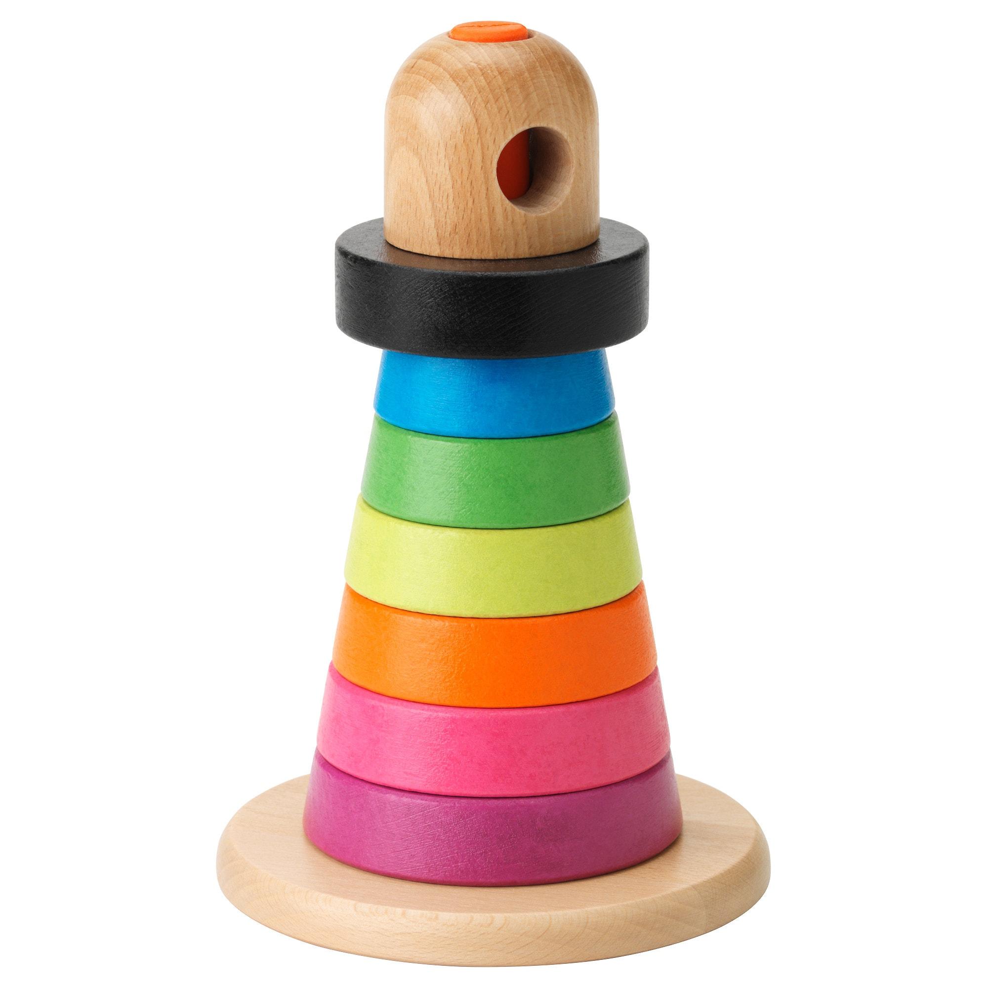 IKEA MULA มูล่า ของเล่นห่วงซ้อน ของเล่นไม้ ห่วงเรียงซ้อน ของเล่นเสริมทักษะ (หลากสี), ไม้บีช