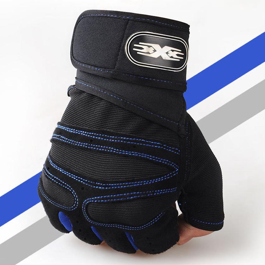 Combat sports training antiskid ventilation tactical Bracers ถุงมือฟิตเนส ถุงมือยกน้ำหนัก Fitness Glove 1 คู่ LS32 - Blue