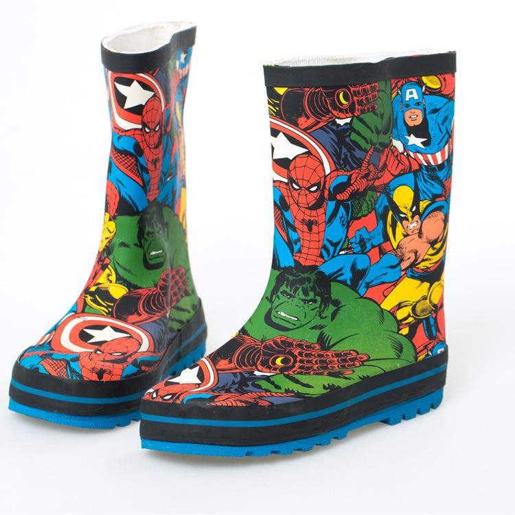 ((งานOver Run)) รองเท้าบูทยางเด็ก Super hero Rain Boots รองเท้าบู๊ทใส่ลุยฝน (Size 30-34)