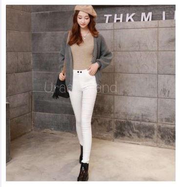 Legging Skinny สกินนี่บุขน สกินนี่บุขนกันหนาว กางเกงบุขน แม้อากาศติดลบ รุ่น แต่งกระดุม 2 ระดับ และซิป สีขาวWhite   