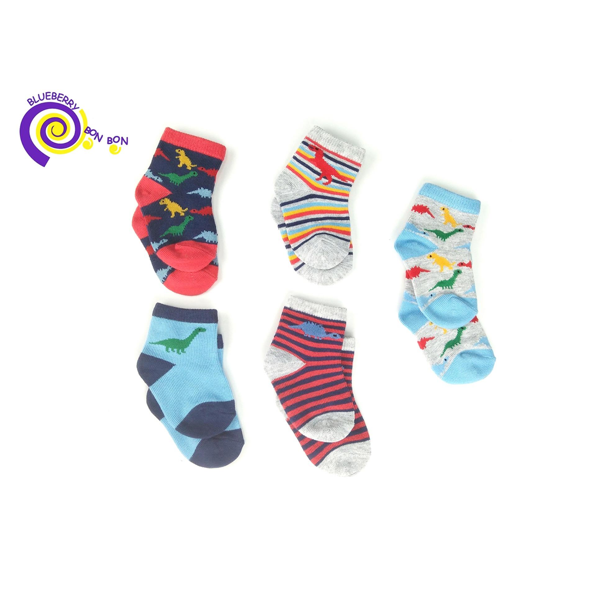 ถุงเท้าเด็ก ออร์แกนิคคอตตอน Sock Organic cotton 100% ลายไดโนเสาร์ สำหรับเด็กอายุ 0-6 M, 6-12 M, 12-24 M, Brand : Blueberry Bon Bon (Colorful Organic cotton socks)