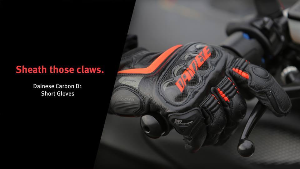 ถุงมือหนังวัวแท้ dainese carbon d1 long สีส้มดำ