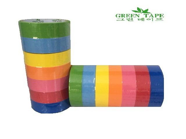 TPS Green Tape เทปกระดาษกาวย่นสี ขนาด 1 นิ้ว ยาว 20 หลา แพ็ค 7 ม้วน คละ 7 สี (เขียว,ฟ้า,เหลือง,ส้ม,ชมพู,แดง และน้ำเงิน)