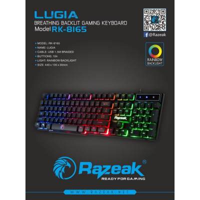 Razeak คีย์บอร์ดเกมส์มิ่ง Backlighted Gaming keyboard รุ่น RK-8165
