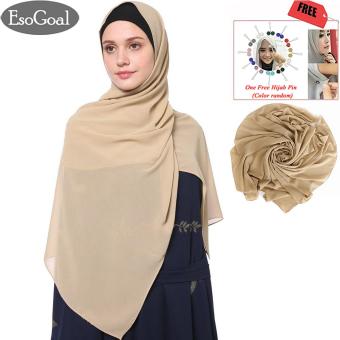 การตรวจสอบของ EsoGoal ฮิญาบแฟชั่น ผ้าพันคอผ้าโพกหัวหมวก Women's Modest Muslim Hijab Islamic Soft Solid Chiffon Hijab Cap Long Scarf Head Shawl with Hijab ...