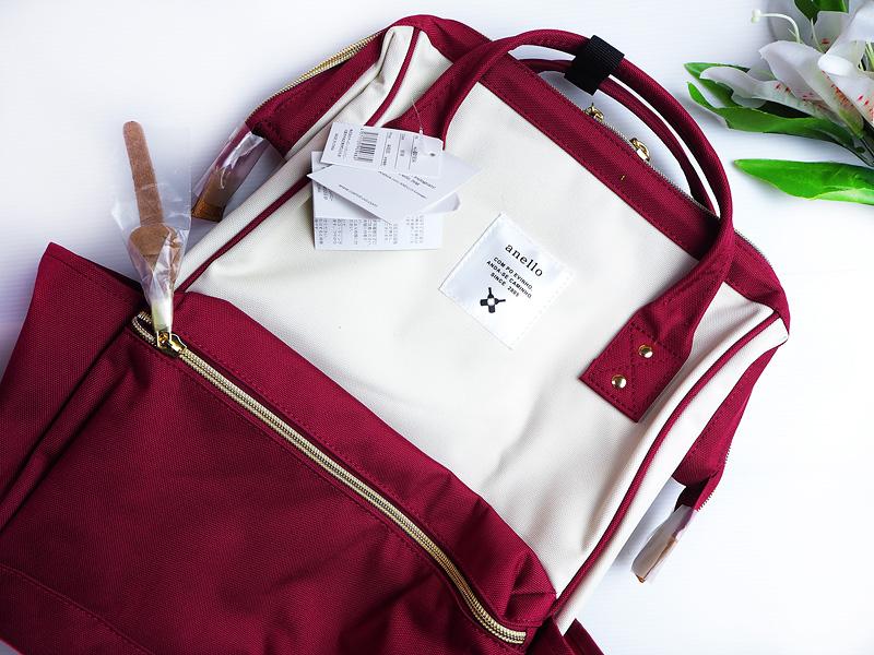  ชัยนาท กระเป๋าเป้สะพายหลัง Anello Canvas Unisex Backpack White/Wine (Classic Size) - Japan Imported 100%
