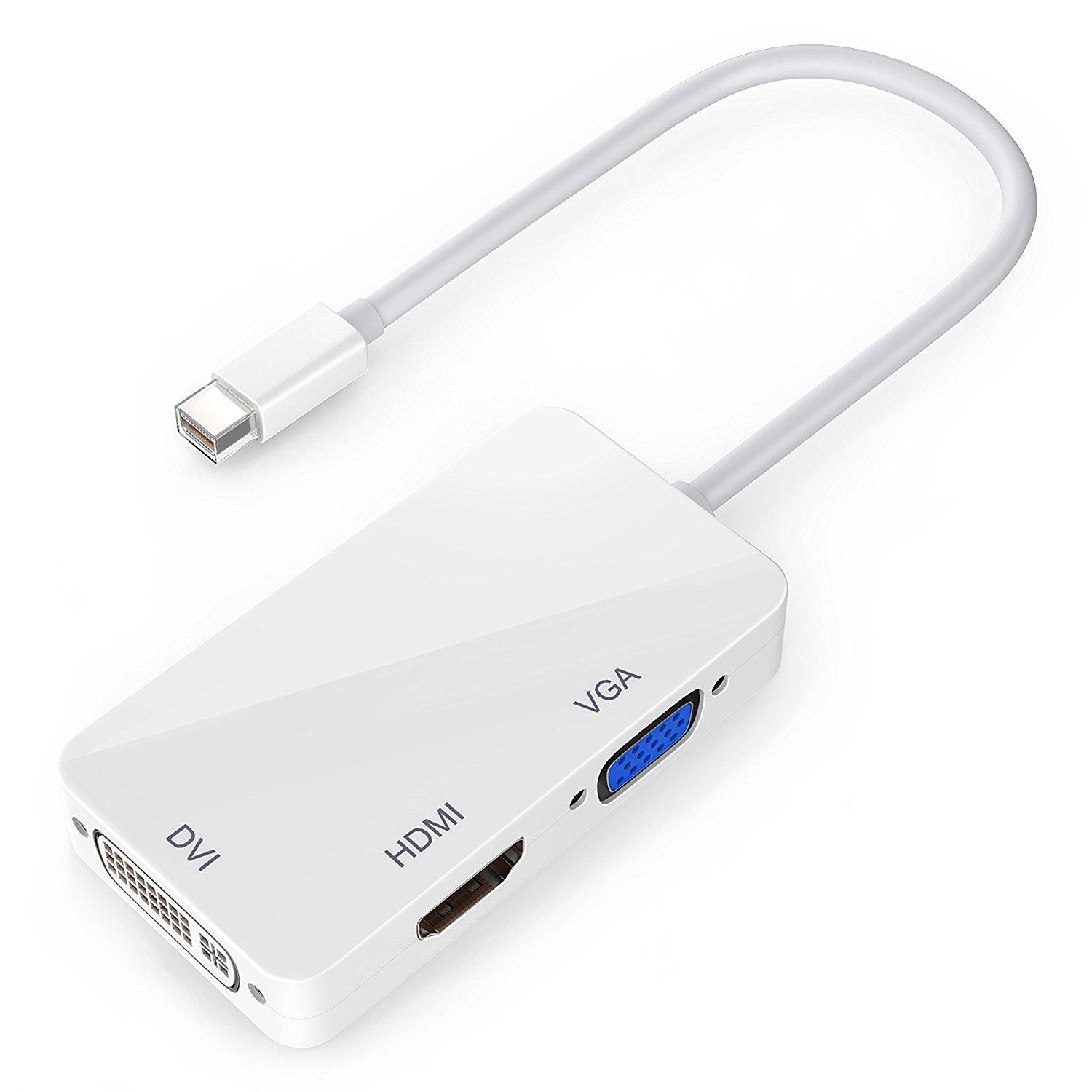 สายเคเบิลอะแดปเตอร์ 3 in 1 สายแปลงคุณภาพเยี่ยม แปลง Thunderbolt Mini Display Port DP ไปยัง HDMI DVI VGA สำหรับ Apple MacBook Pro Air