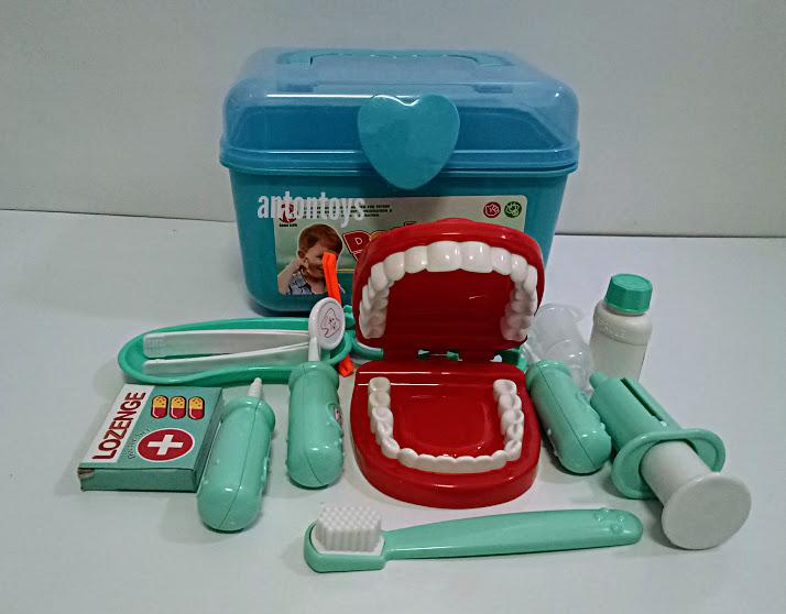 Antontoys ของเล่นเด็ก ชุดคุณหมอฟันจำลอง พร้อมกล่องและอุปกรณ์ 15 ชิ้น (สีฟ้า)