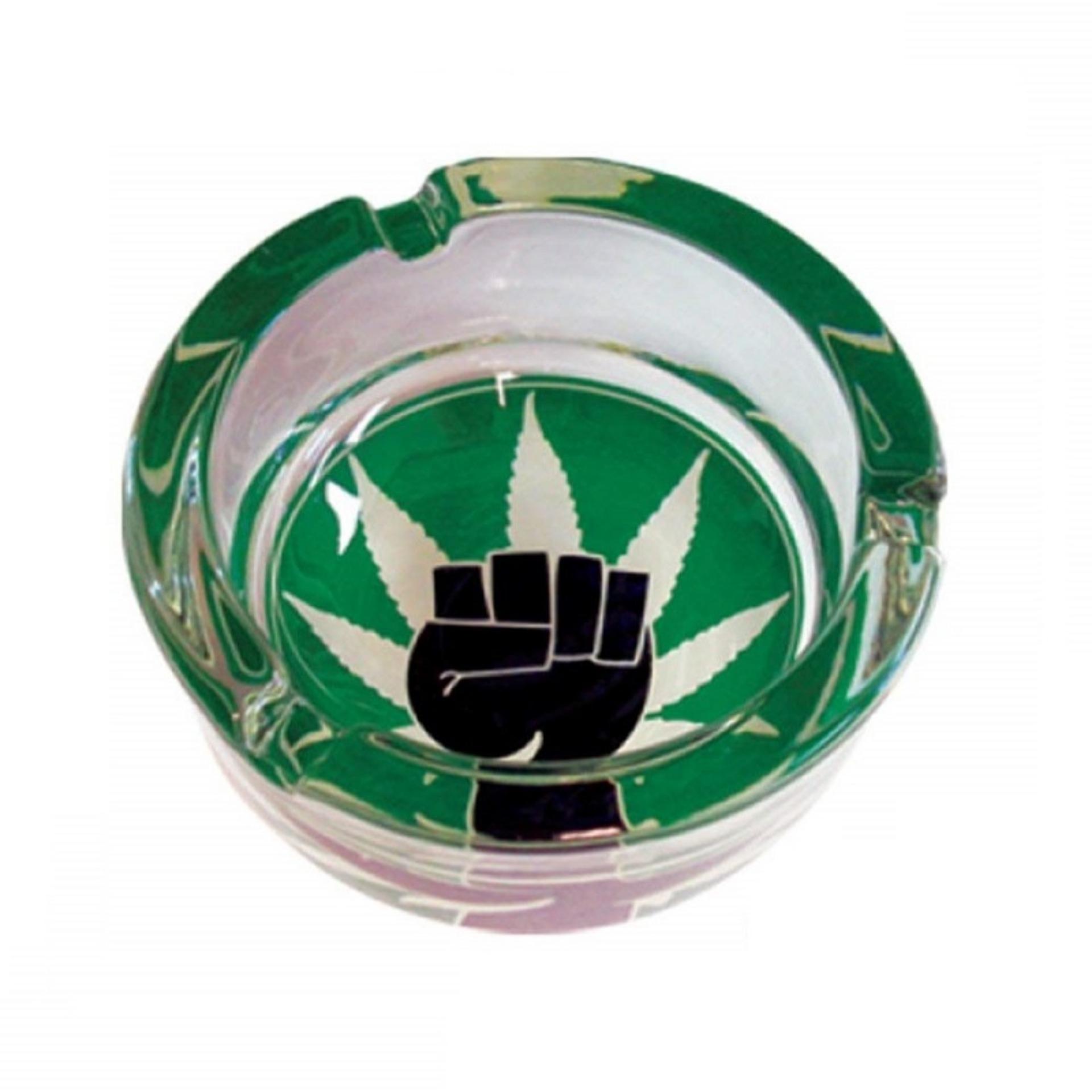 ที่เขี่ยบุหรี่แก้ว Legalize Fist Round Glass Ashtray 420 Design