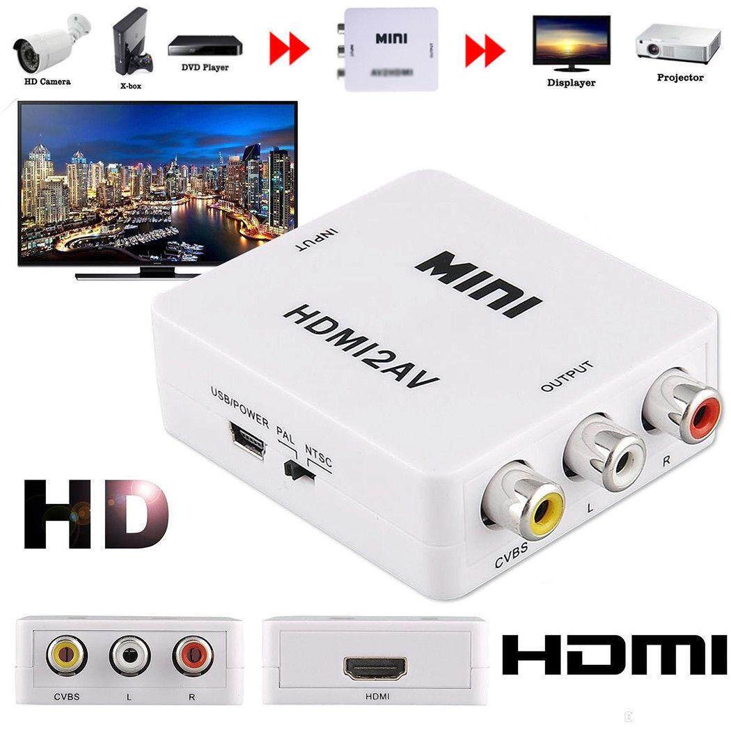 High Quality Mini HD 1080P HDMI 2AV Video Converter Box HDMI to RCA AV/CVSB L/R Video Support NTSC PAL Output HDMI TO AV Adapter