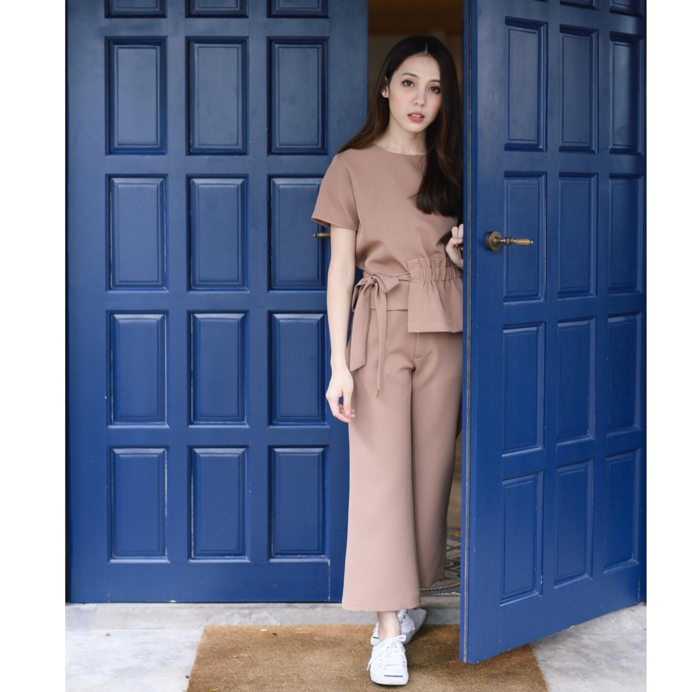 prettythingonme Sandy Toes Pant - สี Brown กางเกงขายาวเข้ารูปนิดๆ ทรงสวย preorder15days