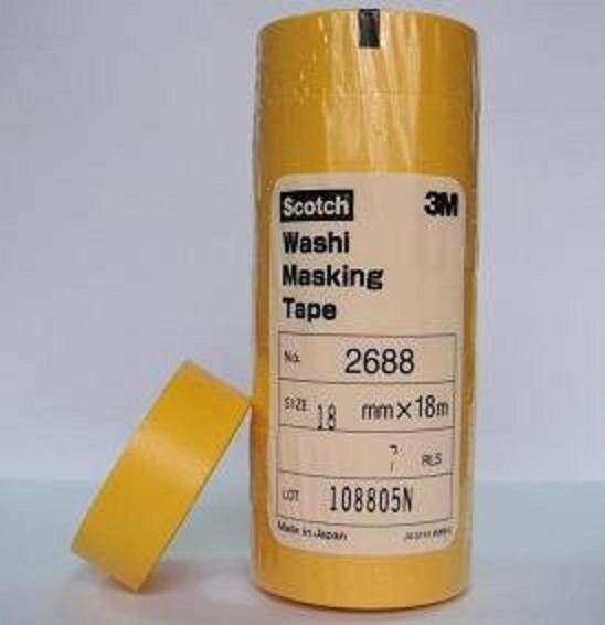 3M 2688 Washi Tape Yellow กระดาษกาววาชิ สีเหลือง 18mm X 18m [7ม้วนต่อ1แพ็ก] เทปกาวปิดพ่นสี สำหรับงานอุตสาหกรรม และรถยนต์