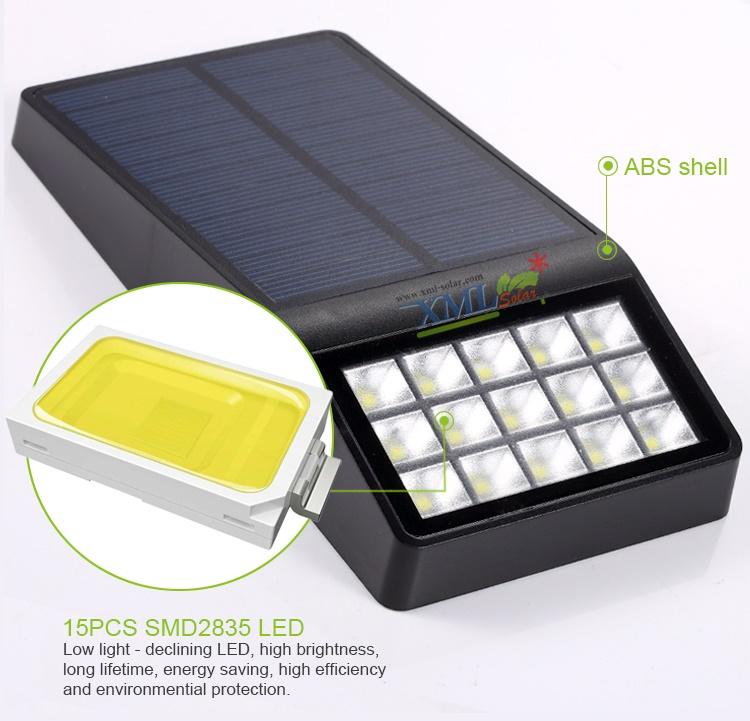 XML-Solar โคมไฟติดผนัง โซล่าเซลล์15 MD led (ตัวแบน ดำ) (เเสง : เหลืองวอมไวท์)