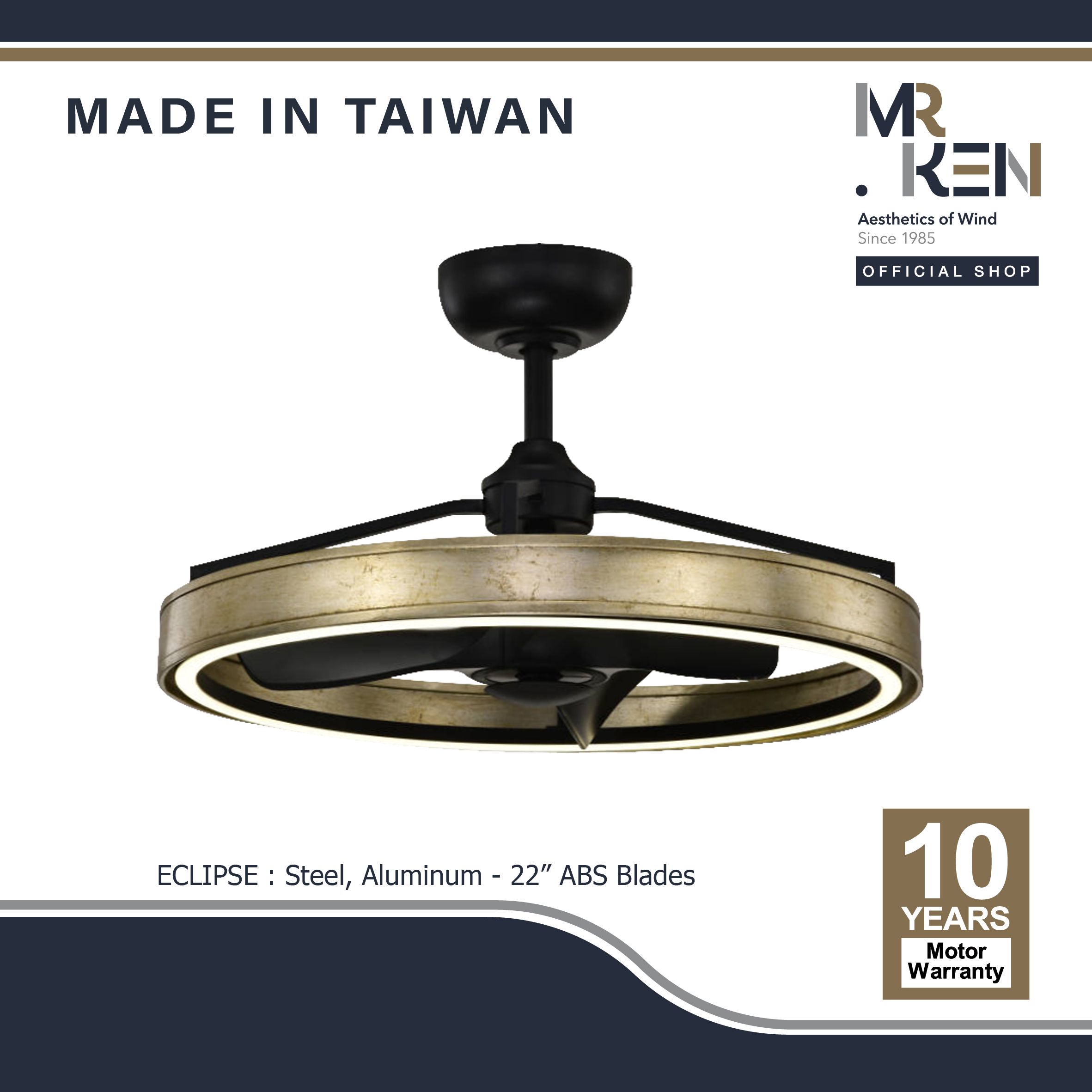 Mr Ken Ceiling Fan, Eclipse Dc Motor Model, Fan with Led Strip Lights 40W*1, Size 22", with Remote Control. ราคา 25,300 บาท*ส่งฟรี