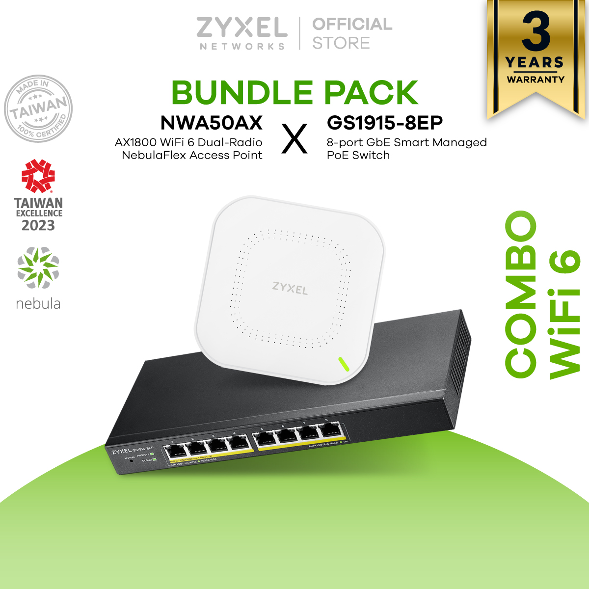 ZYXEL NWA50AX Access Point WiFi 6 + GS1915-8EP 8 พอร์ต PoE Power budget 60W GbE Smart Managed Switch ราคา 10,980 บาท*ส่งฟรี