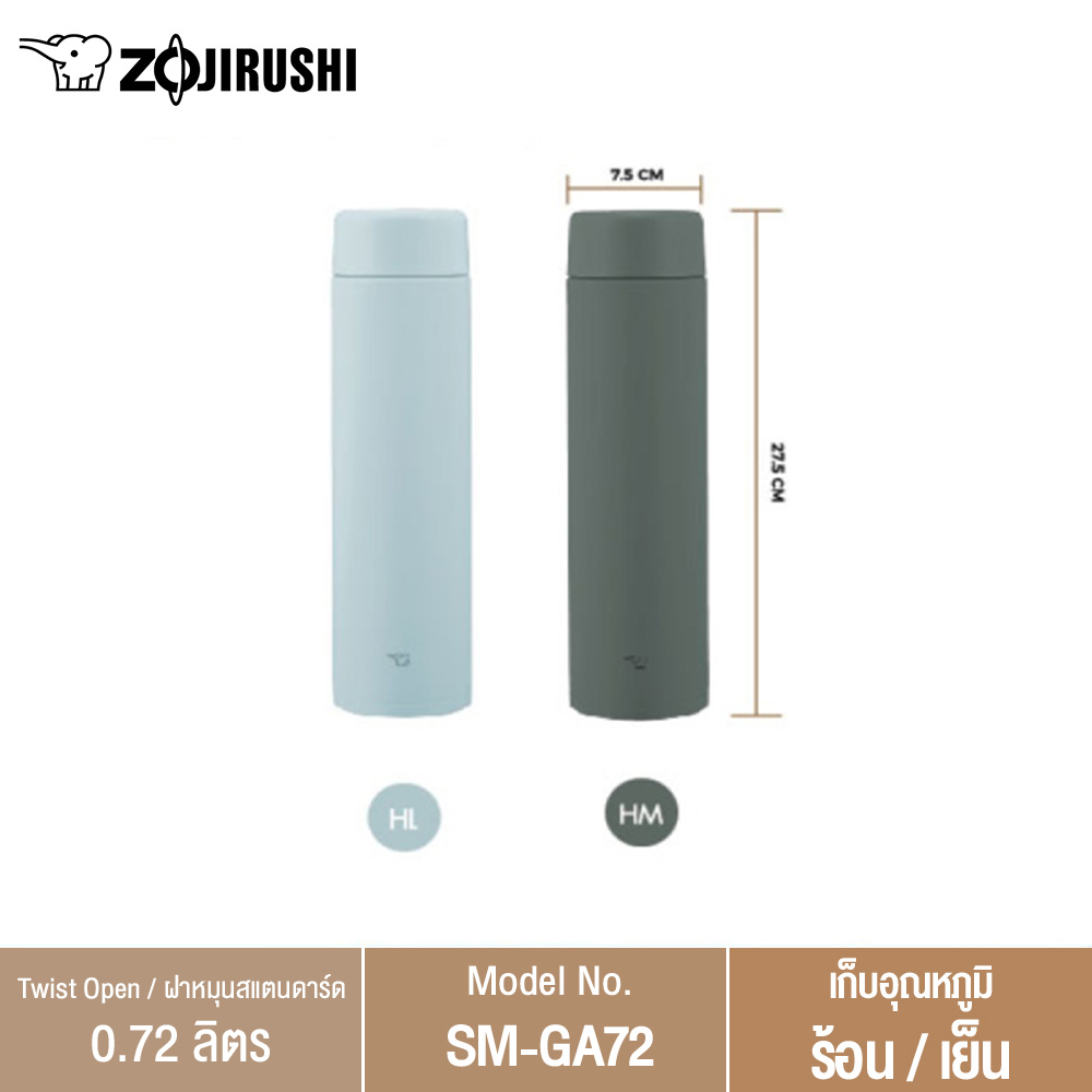 Zojirushi กระติกน้ำสุญญากาศเก็บความร้อน/ความเย็นขนาดความจุ 720 ml SM-GA72 ราคา 960 บาท*ส่งฟรี
