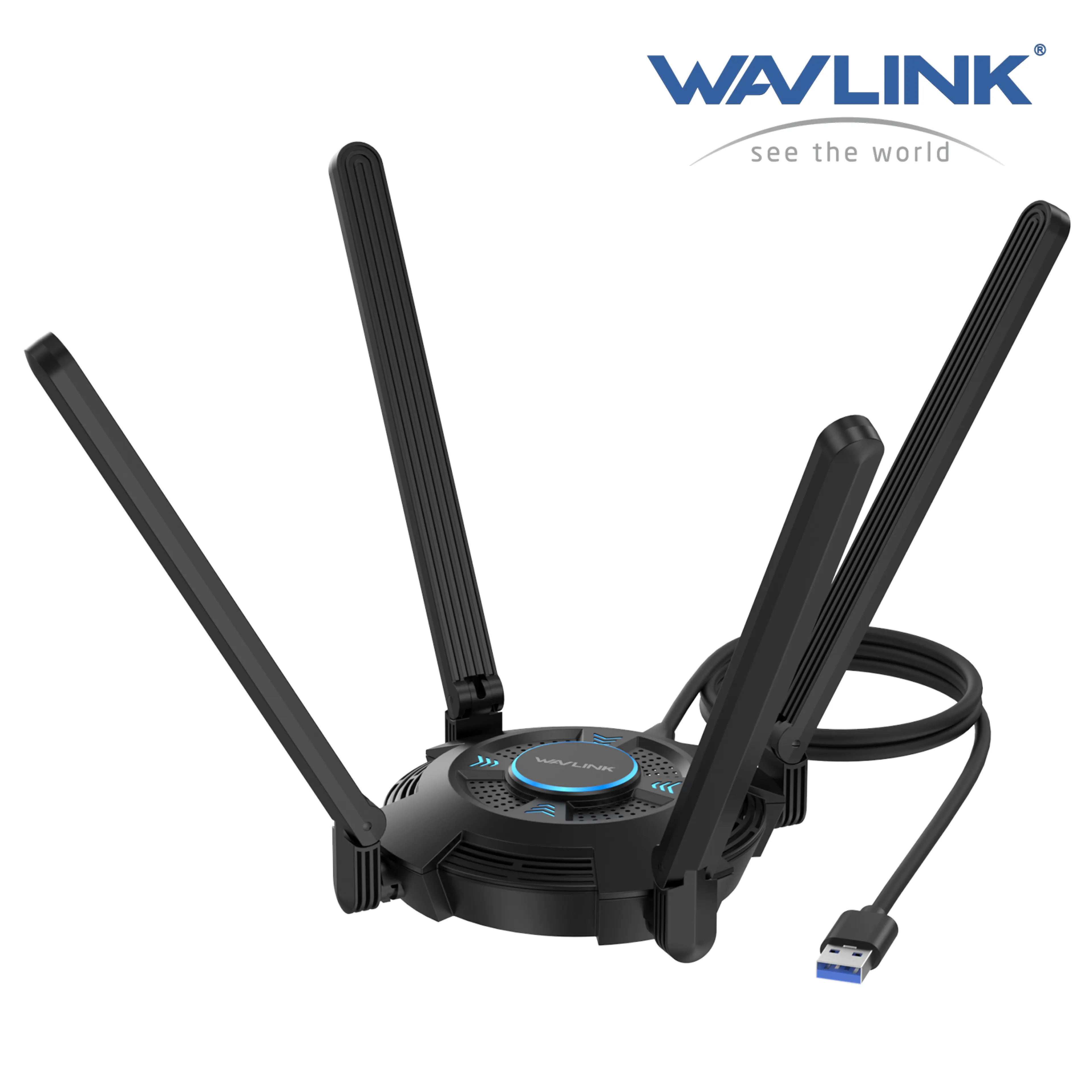 WAVLINK USB WiFi Adapter for PC, AX5400 Tri-band 2.4/5/6GHz Wireless Network Adapter with 4 High Gain 5dBi Antennas for Desktop, Laptop, Supports Windows 10/11