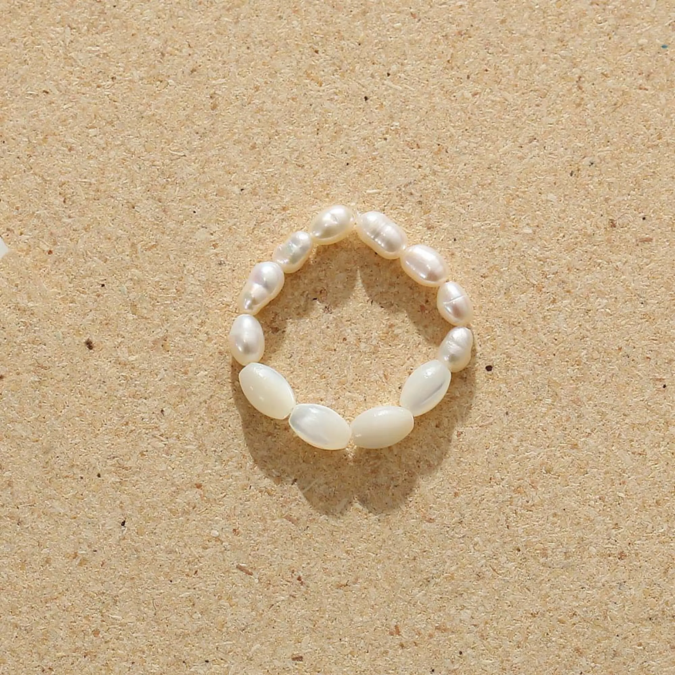 Retro Natural Pearl Shell Wood Beaded Rings Finger Ring Women Jewelry Gift
