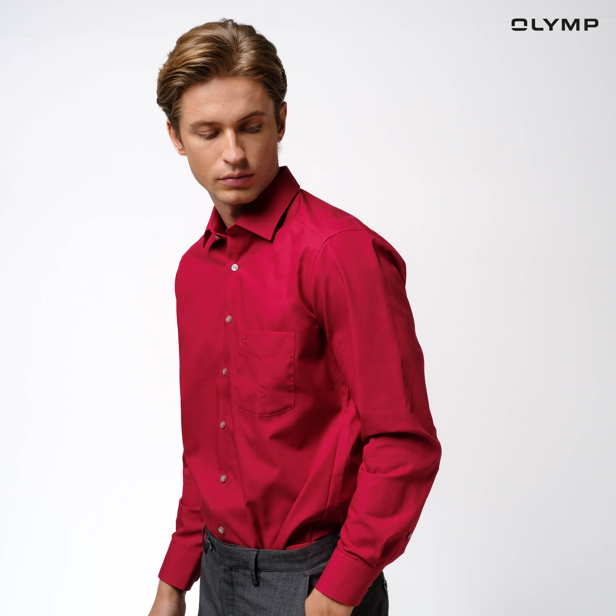 OLYMP LUXOR Shirt เสื้อเชิ้ตชาย สีแดงสด แต่งสาบเสื้อ ทรงหลวม ใส่สบาย รีดง่าย เสื้อตรุษจีน NOSLUX ราคา 790 บาท*ส่งฟรี