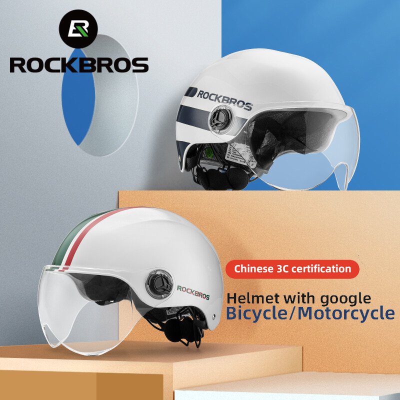 ROCKBROS Motorcycle Half Helmet with Goggles Lightweight Ebike Helmet for