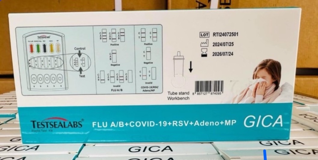 Testsealabs Gica Flu A/B + Covid-19 + RSV+Adeno+MP Mycoplasma 6in1 ยกลัง 300 test (1กล่อง1เทส) ตรวจไข้หวัดใหญ่ สายพันธุ์ A+B และ Covid19 และ RSV อยไทย Home Use ATK ชุดตรวจ Antigen Rapid Test (Nasal) Influenza A&B + Covid19 + RSV แบบตรวจหาเชื้อด้วยตนเอง ราคา 41,803 บาท*ส่งฟรี