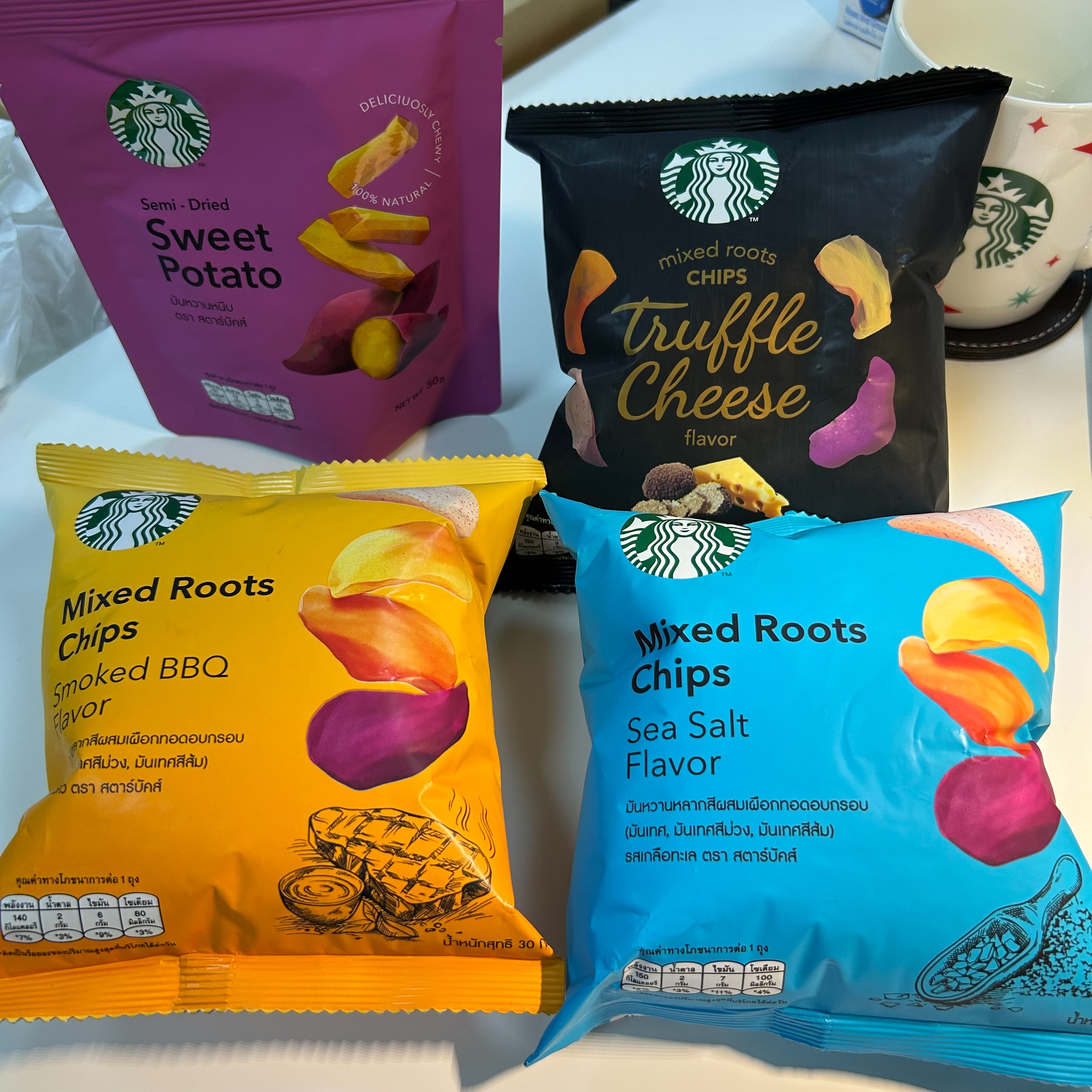 สตาร์บัคส์ มันเทศทอดกรอบ รสบาร์บีคิว มันฝรั่งทอดกรอบ รสบาร์บีคิว สตาร์บัคส์ มันเทศทอดกรอบ รสชีสทรัฟเฟิลดำ 30กรัม สตาร์บัคส์ มันเทศกึ่งแห้ง สตาร์บัคส์ มันเทศเคี้ยวหนึบ 50กรัม ราคา 47 บาท*ส่งฟรี
