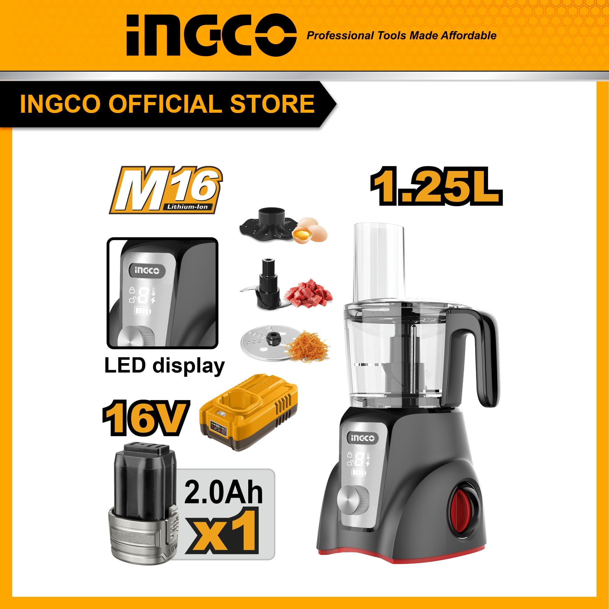 INGCO เครื่องเตรียมอาหารไร้สาย 16V CFP027K ราคา 1,731 บาท*ส่งฟรี