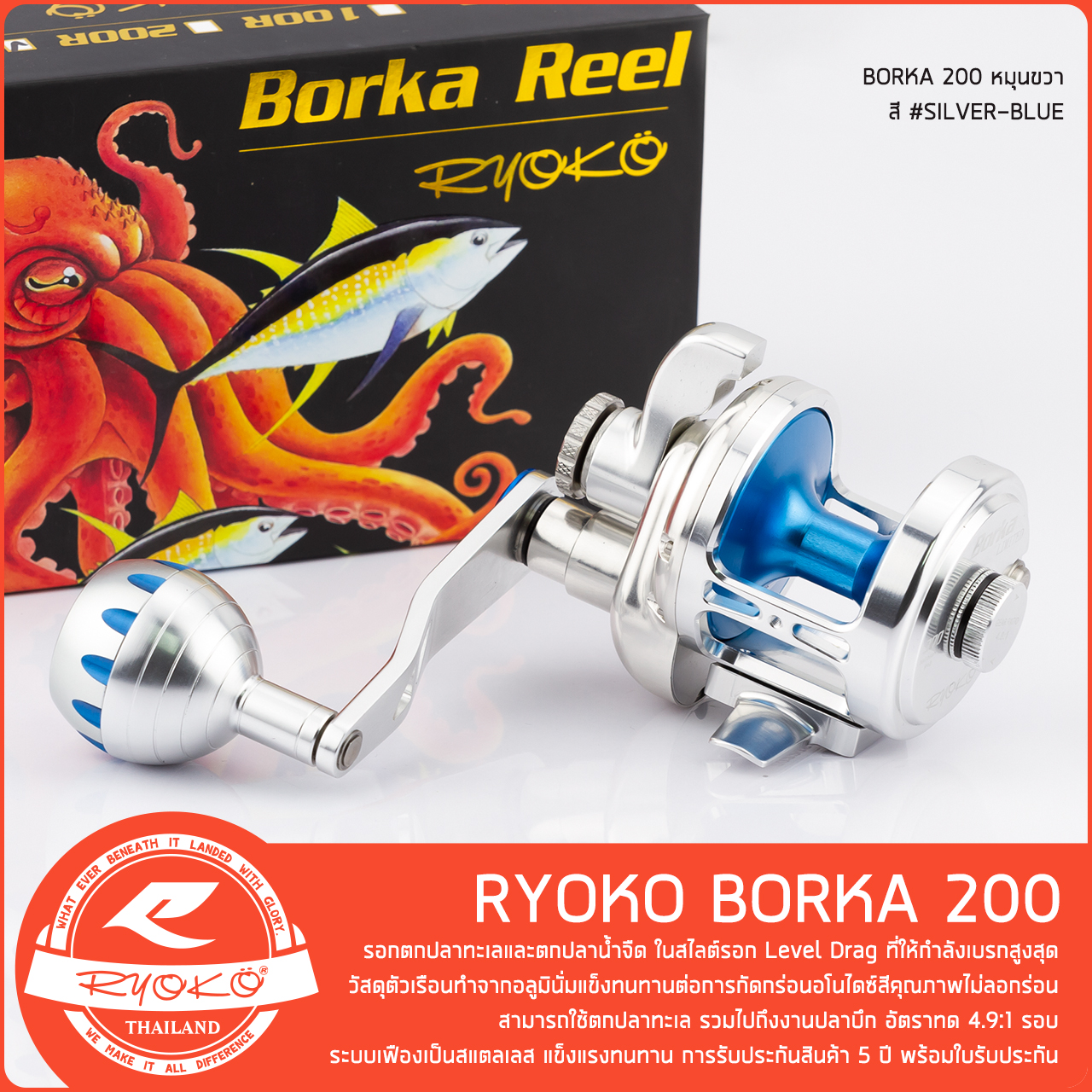รอกตกปลา รอกเบท Ryoko Borka 300R ใหม่ล่าสุดปี 2021 มีหมุนซ้ายและ