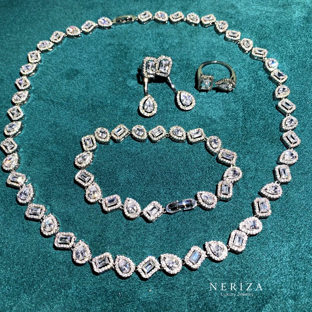 Neriza Jewelry/Premium Grade Synthetic Diamond Jewelry Set, Sparkling Like Real Diamonds. Bridal Jewelry, Diamond Necklace Nsw100 ราคา 4,500 บาท*ส่งฟรี