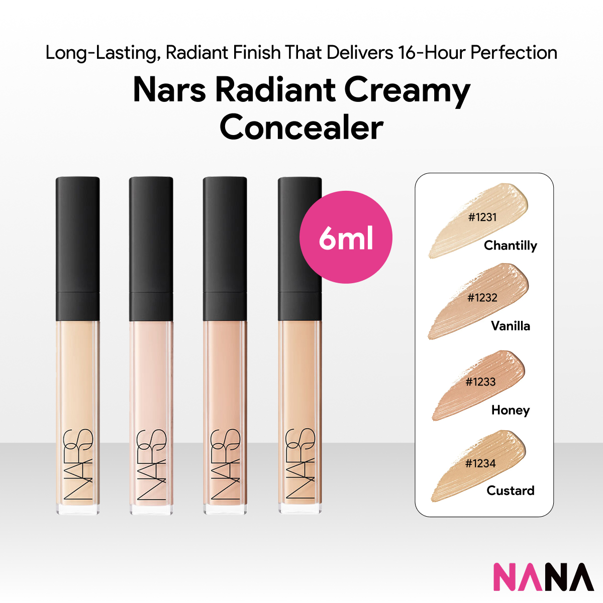 NARS Radiant Creamy Concealer 6ml [#1231 Chantilly, #1232 Vanilla, #1233 Honey, #1234 Custard] ราคา 1,180 บาท*ส่งฟรี