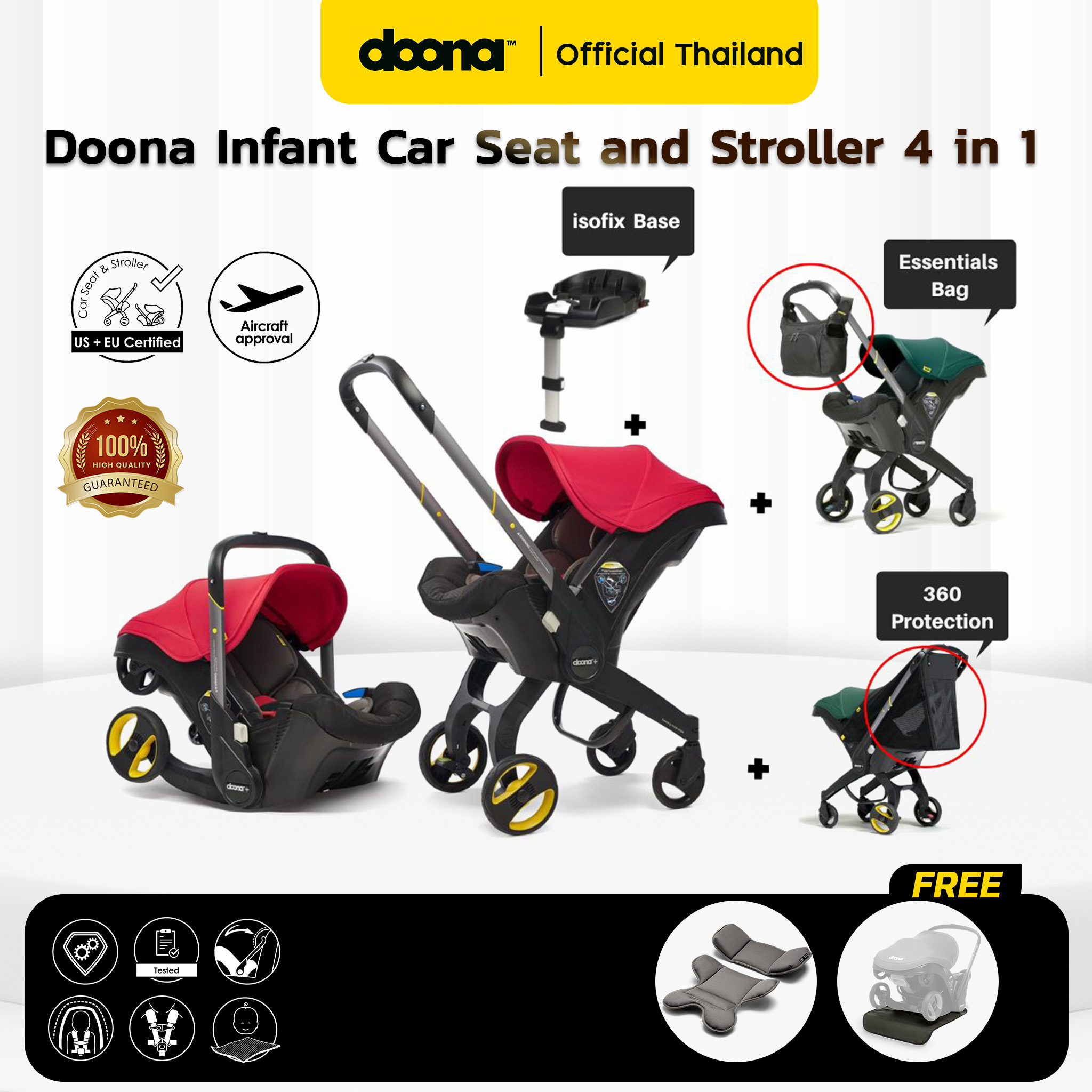 Doona Infant Car Seat and Stroller 4 in 1 คาร์ซีทรถเข็นสำหรับเด็กแรกเกิด เปลี่ยนเป็นรถเข็นได้ กดคูปองส่วนลดร้านค้า 2600 บาท [Doona , ผู้นำเข้า Official] ราคา 29,970 บาท*ส่งฟรี
