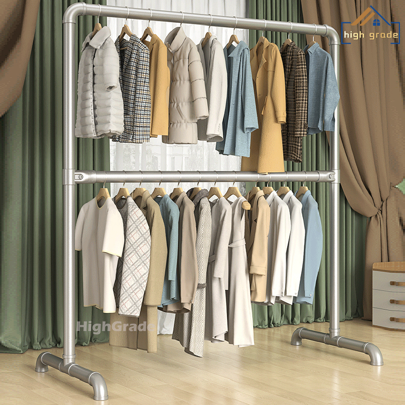 HG ราวตากผ้าท่อเหล็ก2ชั้น ที่ตากผ้า ราวแขวนผ้าโครงเหล็ก ที่แขวนผ้า ยาว100-180cm สูง150cm ประกอบง่าย กันนำ้ ราคา 248 บาท*ส่งฟรี