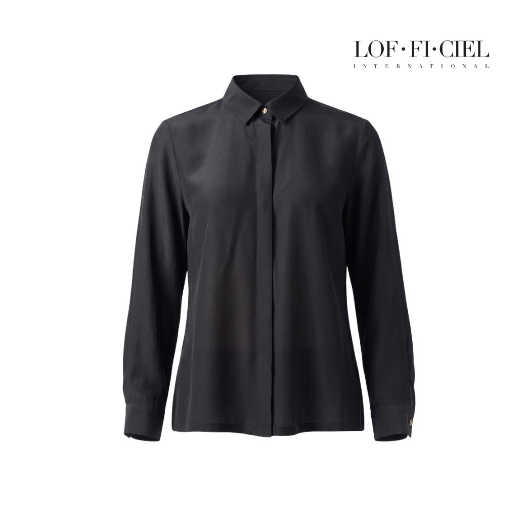 Lof-Fi-Ciel Woman's Shirt Sheer Satin Long Sleeve Black, Sheer Satin Long Sleeve Shirt, Black, Fc6Obl ราคา 1,990 บาท*ส่งฟรี