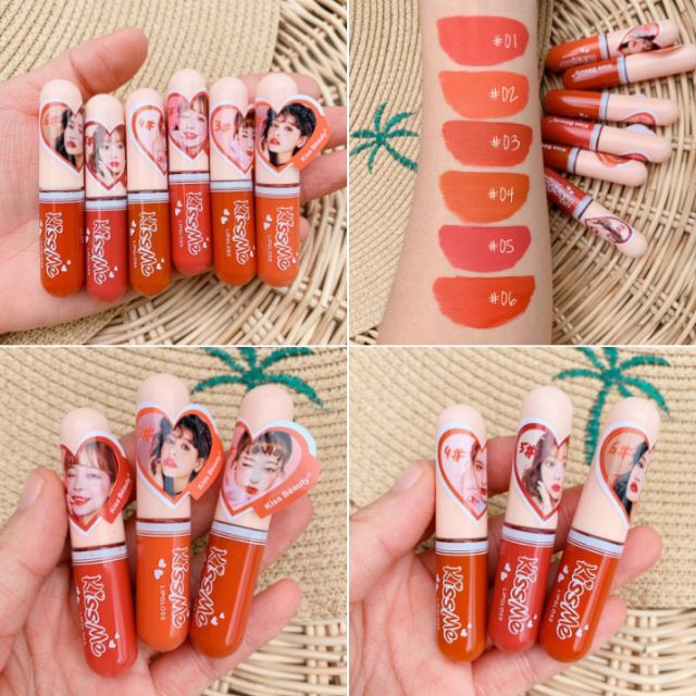 ชุดมี คิสบิวตี้ Lip แท่งเล็กพกพาง่าย โทนส้มอิฐ Kiss ลิปจุ่มคิสมีเนื้อแมท 6 Beauty สี ชุดมี คิสบิวตี้ Lip แท่งเล็กพกพาง่าย โทนส้มอิฐ Kiss ลิปจุ่มคิสมีเนื้อแมท 6 Beauty สี