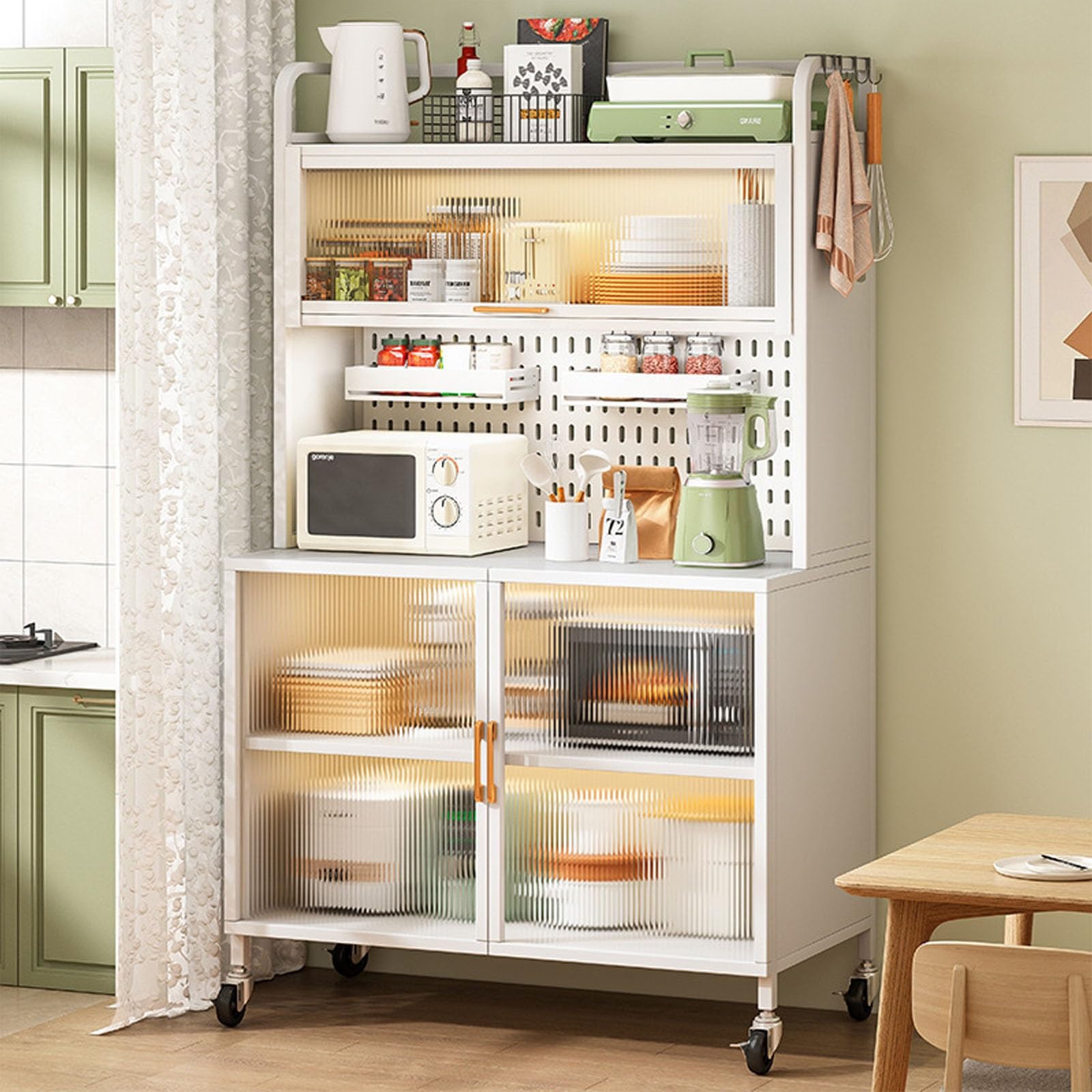 BMZAR ตู้กับข้าวห้องครัว 5ชั้น มีล้อ ตู้เก็บของ ดีไซน์กันฝุ่น ประตูตู้พลิก การออกแบบบอร์ดรู สามารถ DIY เก็บของได้ ราคา 1,999 บาท*ส่งฟรี