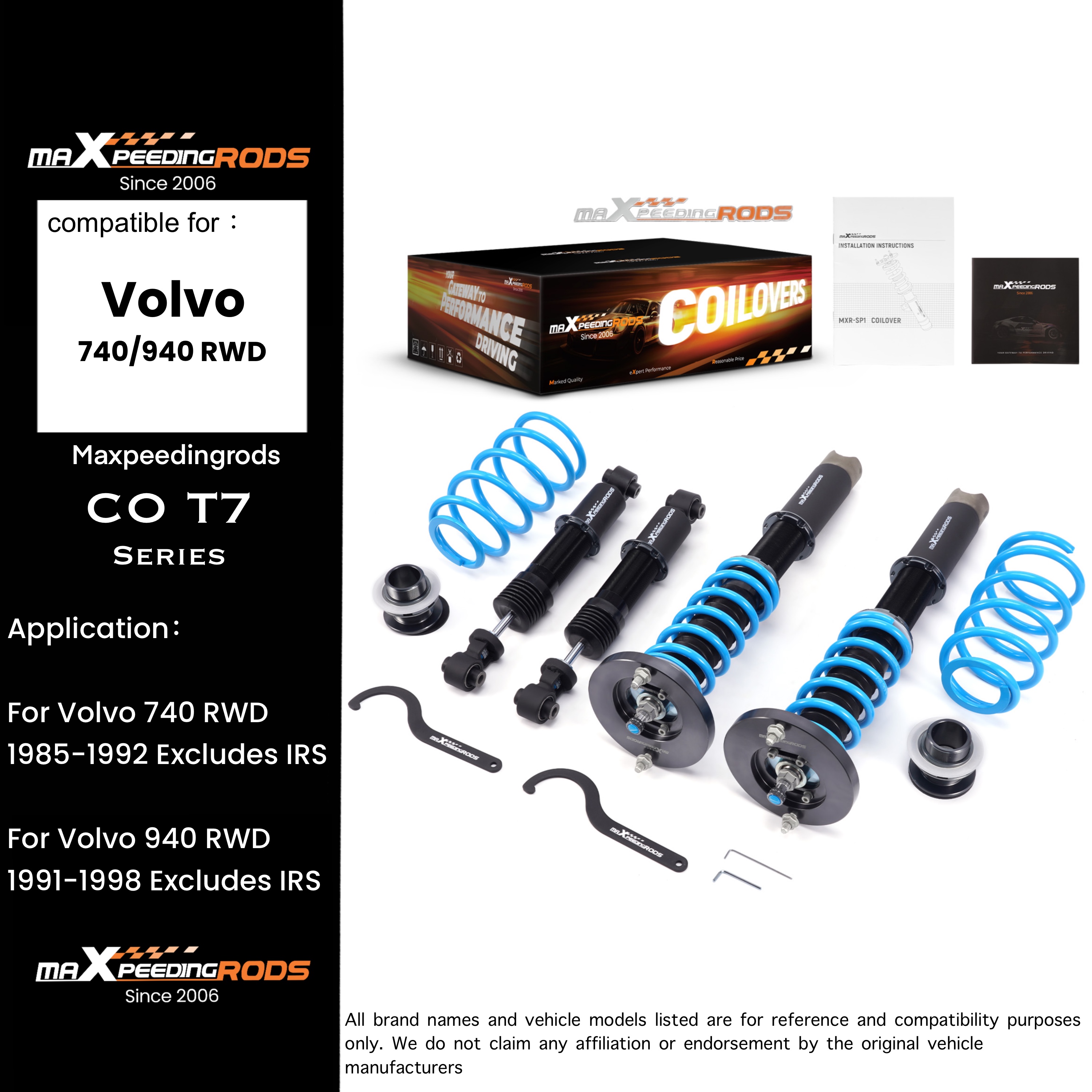 อุปกรณ์และชิ้นส่วนยานยนต์ maXpeedingrods โช๊คอัพคอยล์โอเวอร์แบบปรับได้ของ Volvo 740/940 Rwd T6, การปรับความสูง/การปรับความหนืด/การปรับแคมเบอร์ ราคา 17,500 บาท*ส่งฟรี