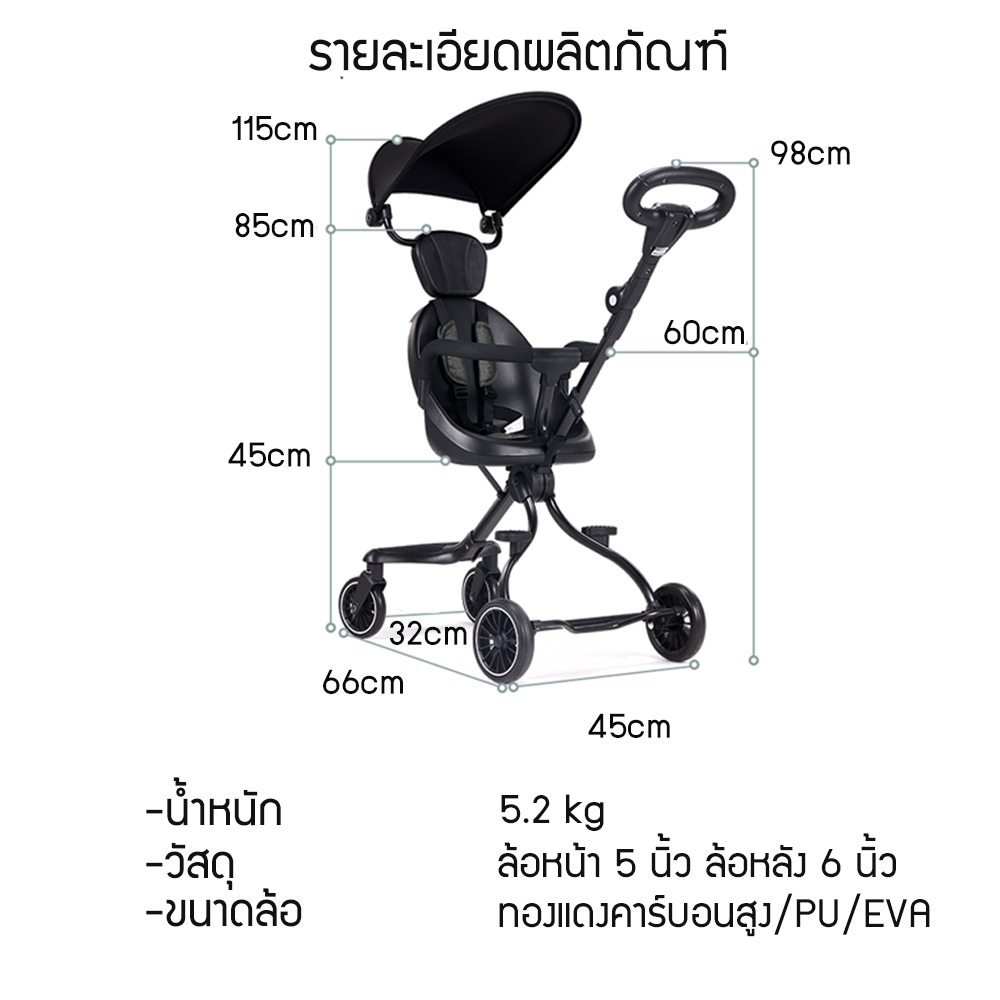 ข้อมูลเกี่ยวกับ [พร้อมส่ง] รถเข็นเด็ก V3 Stroller รถเข็นเด็กพับเก็บได้ เข็นได้2ทิศทาง เข็มขัดนิรภัย5จุดปลอดภัย100% ด้ามจับ360องศา M112