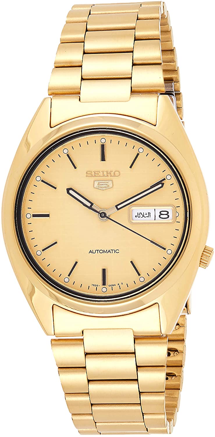 Đồng hồ Seiko cổ sẵn sàng (SEIKO SNXL72 Watch) Seiko SNXL72 Seiko 5  Automatic Gold-Tone Stainless Steel Bracelet Watch with Patterned Dial [Hộp  & Sách hướng dẫn của Nhà sản xuất +