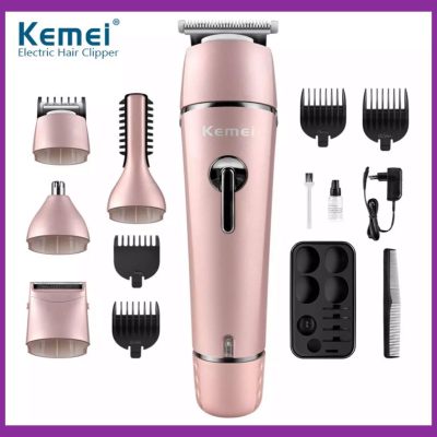 Kemei SUPER GROOMING KIT 10in1 ชุดเครื่องจัดแต่งทรงผม ปัตตาเลี่ยน ชาร์ตไฟได้ เครื่องโกนหนวด ตัดขนจมูก ตัดผมสั้น ที่ตัดผมไฟฟ้า เครื่องตัดผม ตัดขน บัตตาเลี่ยน โกนผม โกนขน แบตตาเลี่ยน แบบไร้สาย ตัดผมเด็ก ชุดบัดตาเลียน ใบมีดโลหะชนิดพิเศษ (KM -1015สีชมพู)