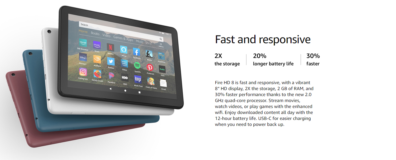 มุมมองเพิ่มเติมของสินค้า [ พร้อมส่ง ] Amazon Fire HD 8 Tablet (10th Gen) 8" 1080p HD Display, 32 GB, 64 GB, Designed for Portable Entertainment ( สามารถออกใบกำกับภาษีได้ )