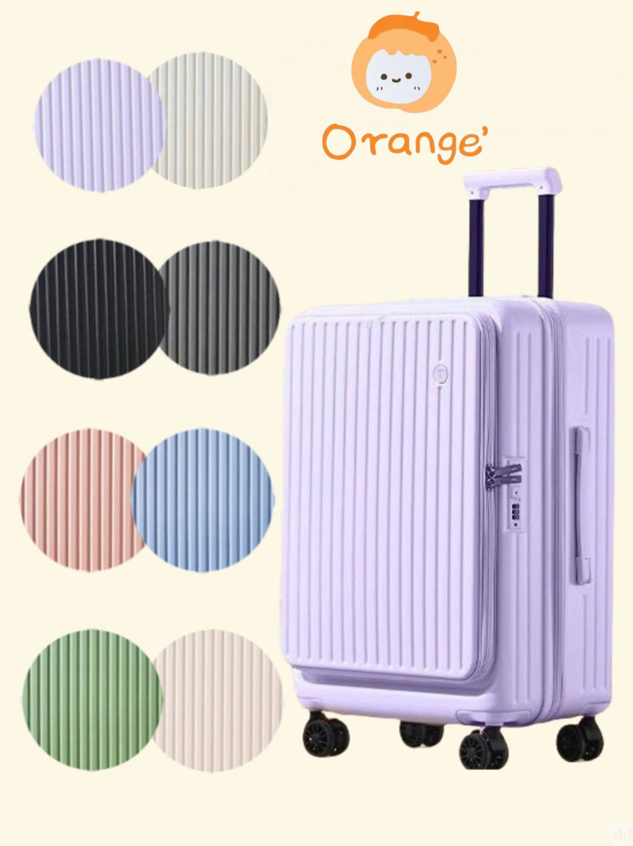 【Thai stock ready to ship 】orange TSA carabiner trolley luggage + glass holder + USB charging port + 20/24 inch side opening front opening travel bag Universal
