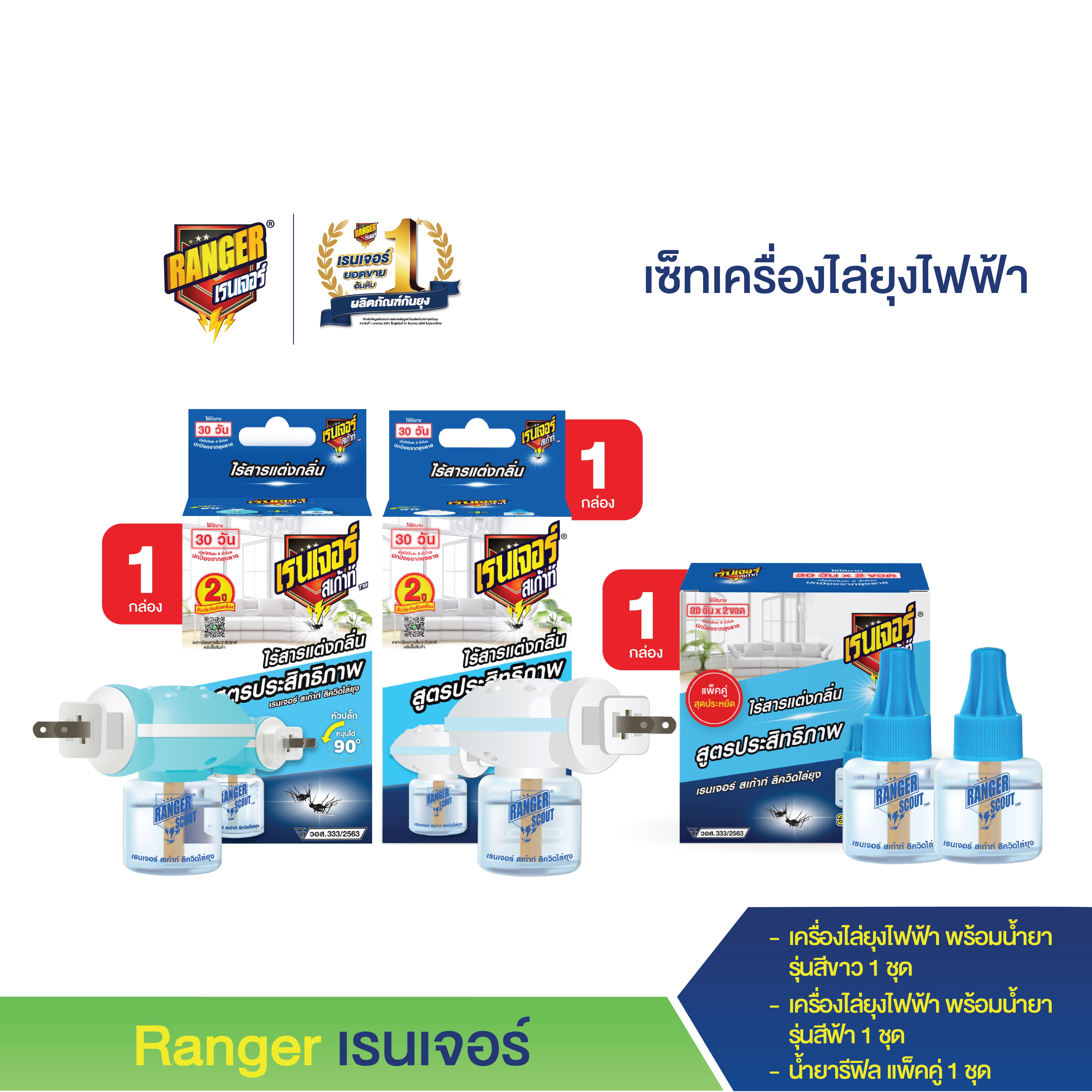 เรนเจอร์ หัวเครื่องสีขาว+หัวฟ้า พร้อมน้ำยา 40 มล 2 เครื่อง + น้ำยารีฟิลแพ็คคู่ 1 แพ็ค 108RL9 ราคา 248 บาท*ส่งฟรี
