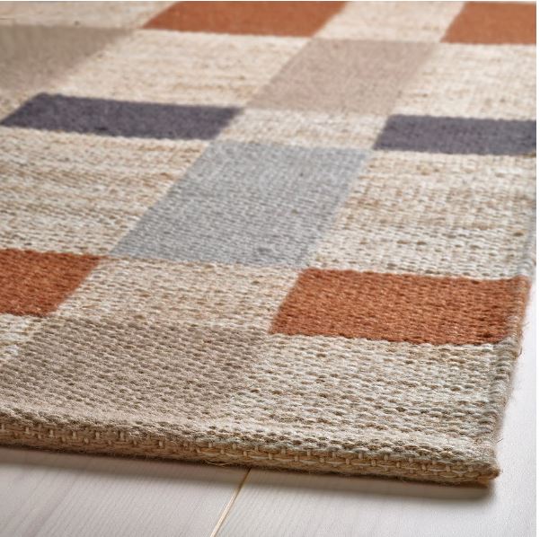 Rug flatwoven handwoven natural/grey/brown check 170x240 cm.