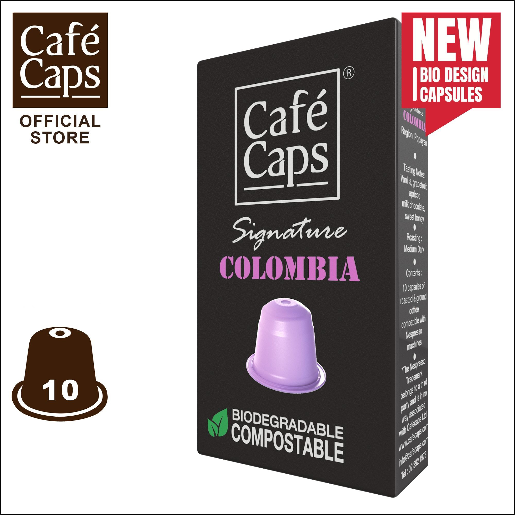 Cafecaps - Coffee capsule Nespresso Compatible Colombia (1 Box X10 capsules ) - Medium Dark Roast Columbia has vanilla, grapefruit, apricot, milk chocolate and sweet tasting notes ราคา 169 บาท*ส่งฟรี