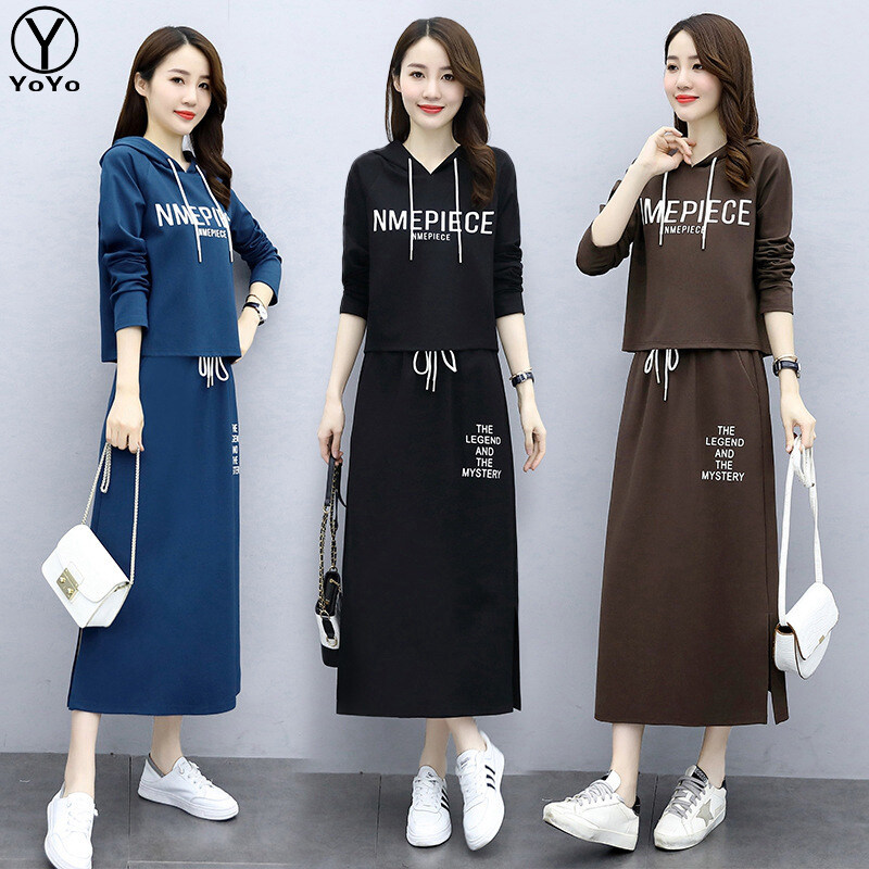 YOYO ชุดเซ็ต 2 ชิ้น เสื้อฮู้ดแขนยาว แฟชั่นผู้หญิงสไตล์เกาหลี ดีไซน์สวยงาม ทันสมัย เนื้อผ้าดี ลื่น เย็นสบาย New Fashion women