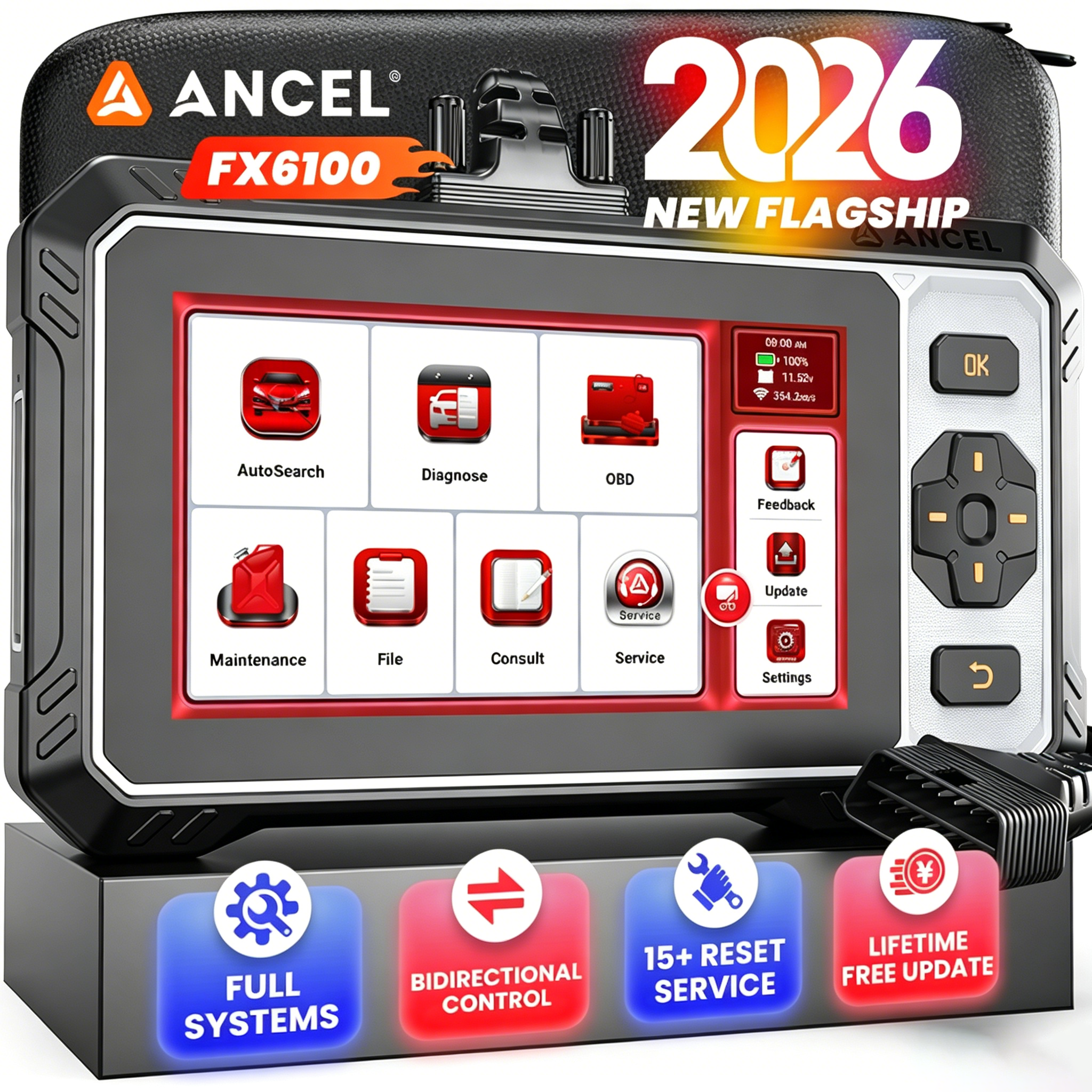 [2026 NEW VERSION ANCEL FX6100 Full System OBD2 Scanner with 15 Reset ABS Bleeding SAS Battery Reset Lifetime WIFI Update,Ancel Fx6100 Obd2 Scanner, New Model Year 2026, Bi-Directional Reset of 15 Functions, Abs/Sas/Battery Reset, Wifi Updates Throughout ราคา 8,060 บาท*ส่งฟรี