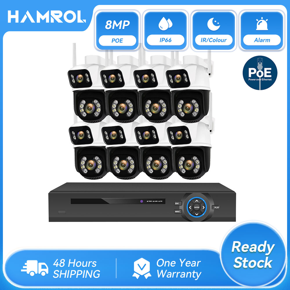 Hamrol 8MP 4K POE NVR Dual Lens PTZ POE Camera System Waterproof Security Monitoring Network CCTV Set Xmeye ราคา 5,599 บาท*ส่งฟรี