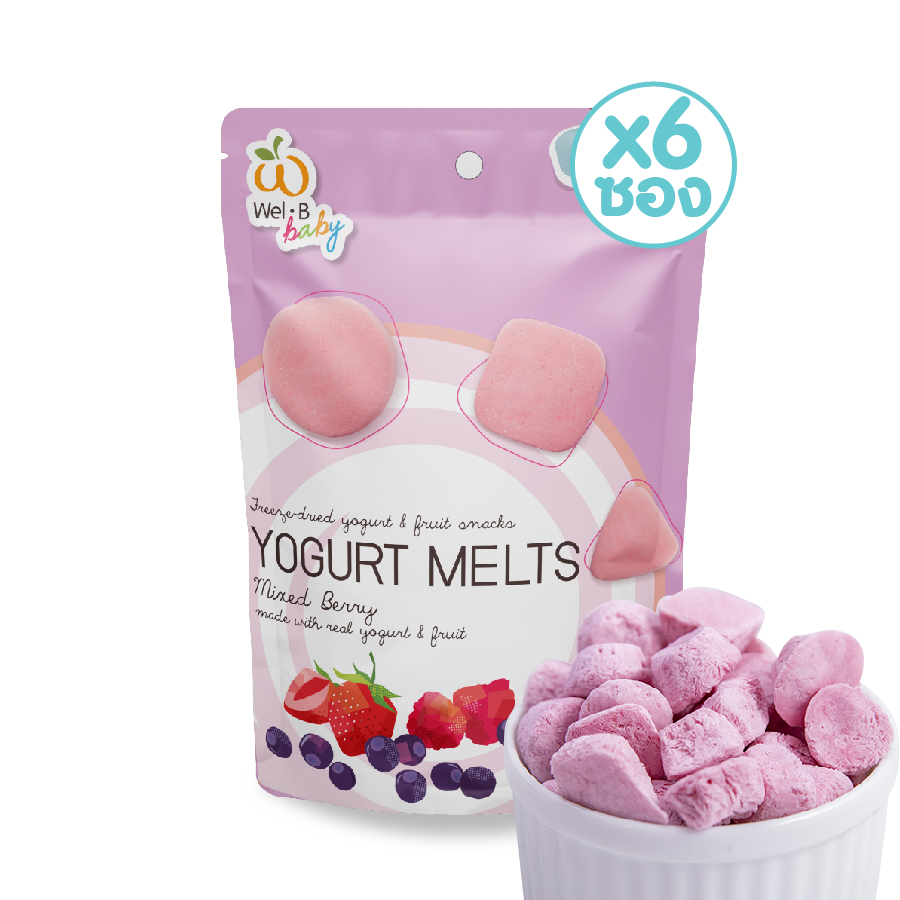 Wel-B Freeze-dried Yogurt Mixed Berry 20g.(โยเกิร์ตกรอบ รสมิกซ์เบอร์รี่) (เเพ็ค 6 ซอง) - baby snacks yogurt snack food snacks thailand baby yogurt ราคา 420 บาท*ส่งฟรี