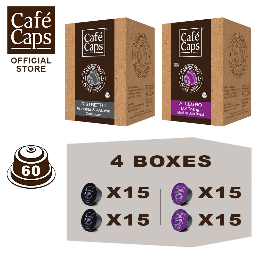 Dolce Gusto Compatible Capsules MIX (Ristretto & Doi Chang) - Cafecaps (2 Boxes X 15 Caps Each) | กาแฟแคปซูล ราคา 939 บาท*ส่งฟรี