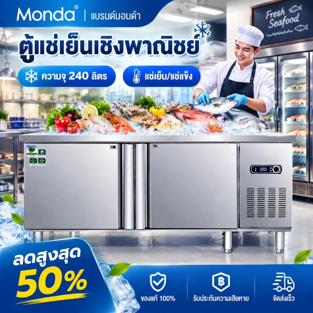 ตู้เย็น monda เคาน์เตอร์แช่เย็น ตู้แช่แข็ง ชนิดเคาน์เตอร์ที่สามารถเตรียมประกอบอาหารได้ เชิงพาณิชย์ ตู้แช่แข็งรักษาความสดแนวนอน ราคา 11,148 บาท*ส่งฟรี